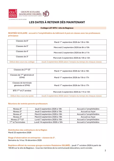 Dates à retenir